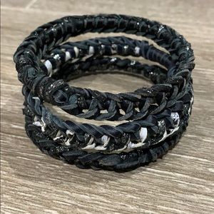 Leather macrame bangle stacked bracelets set of 3
